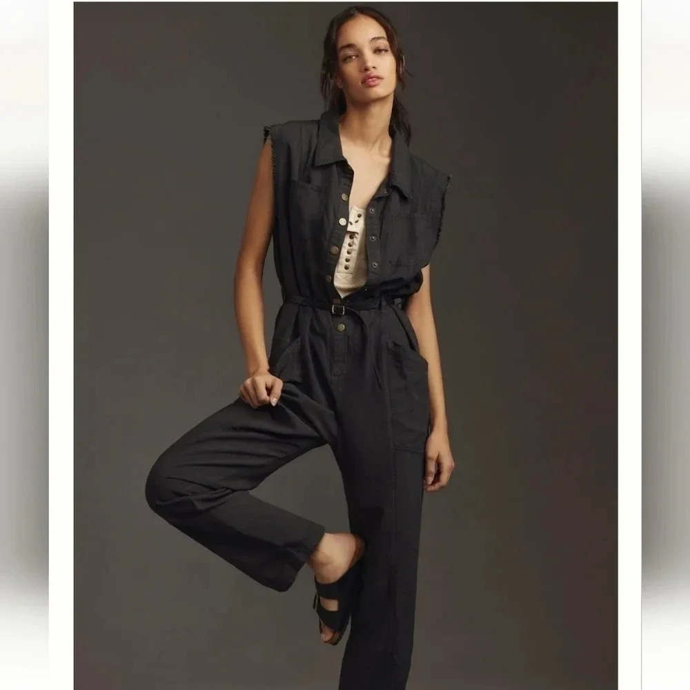 NWT || PILCRO || Mechanic washed black, jumpsuit, baggy, sleeveless, buttons